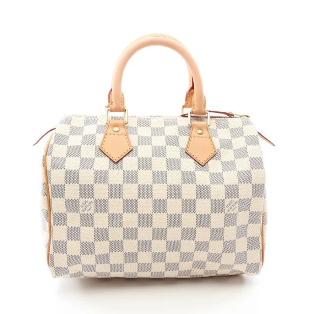 Louis Vuitton Speedy Damier Azur White Handbag Canvas Leather White